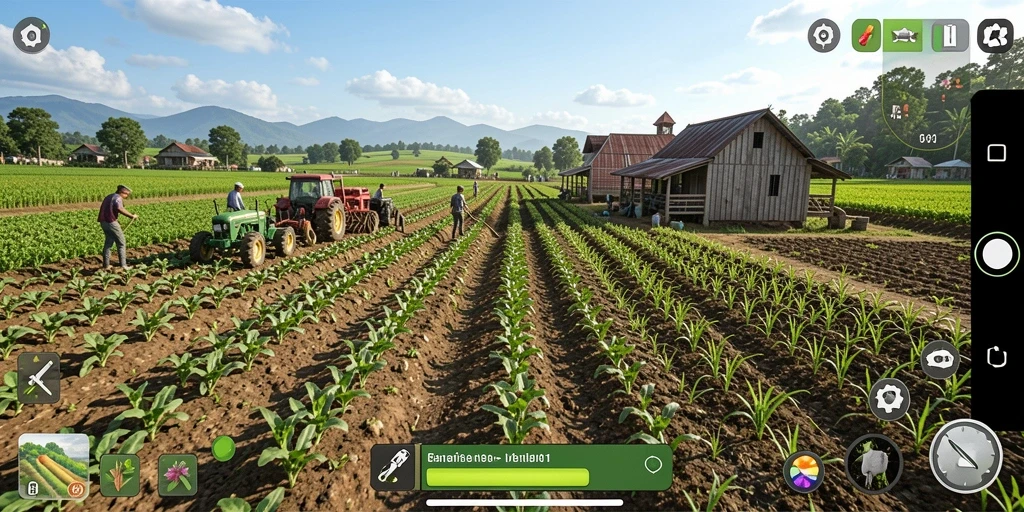 Screenshot gameplay BARU01 menampilkan aktivitas pertanian yang seru.