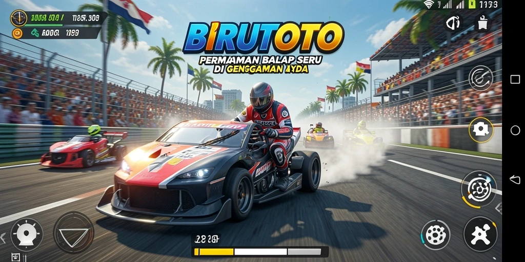 Screenshot gameplay BIRUTOTO menampilkan aksi balap yang seru dan menegangkan.