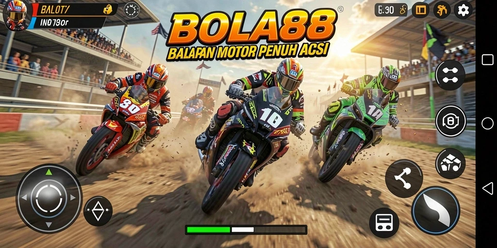 Screenshot menampilkan aksi balapan motor yang mendebarkan.