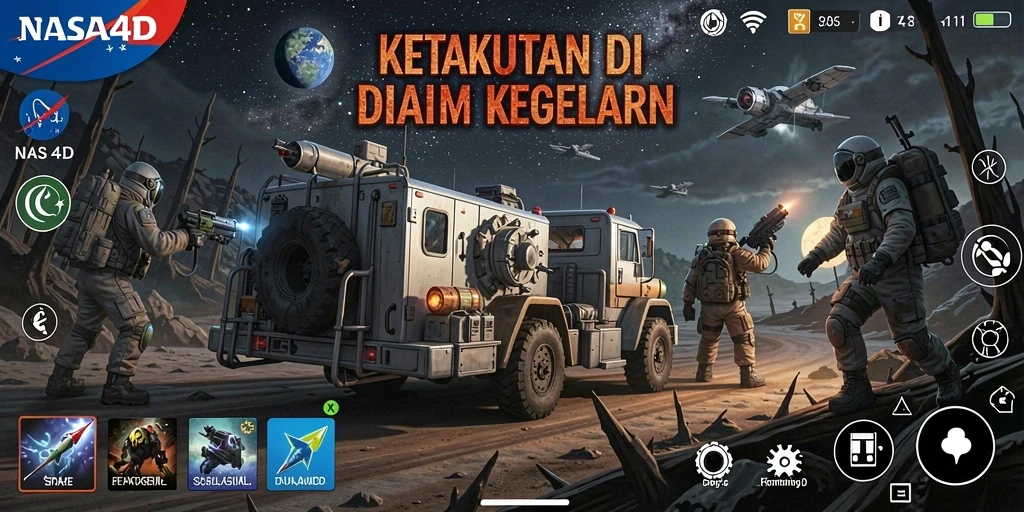Screenshot gameplay NASA4D yang menampilkan suasana mencekam dan misterius.