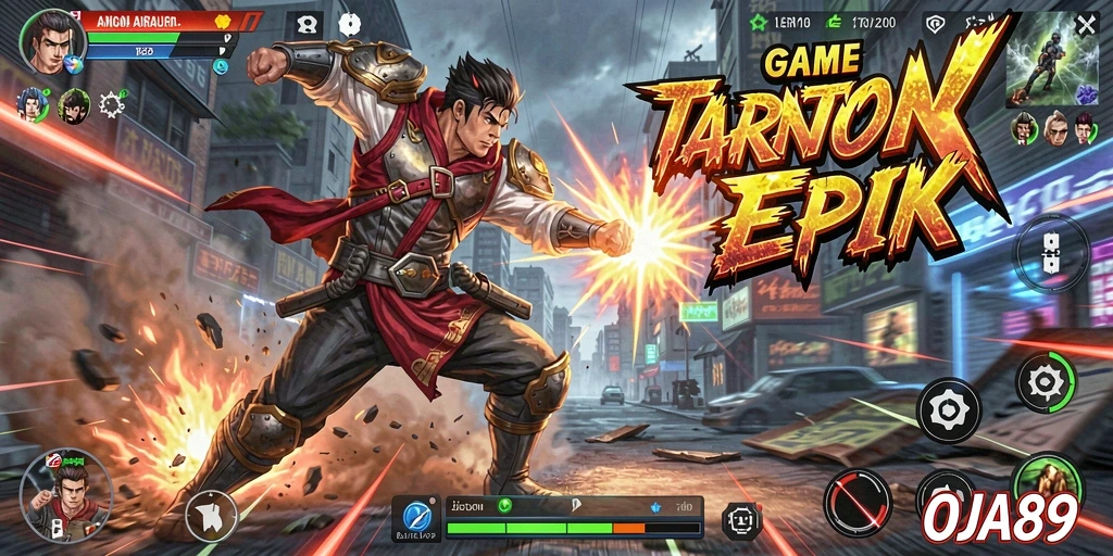 Tampilan seru dari gameplay OJA89 menunjukkan pertarungan epik dan karakter yang dinamis.