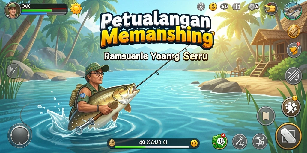 Gameplay OKJK menampilkan pengalaman memancing yang seru dan interaktif.