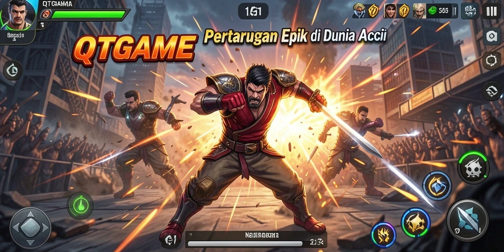 Gameplay seru QTGAME dengan aksi pertarungan yang mendebarkan.