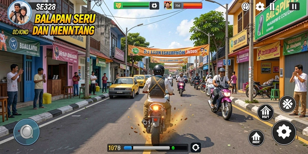 Tampilan seru gameplay balapan SE328 dengan kendaraan cepat dan trek menantang.